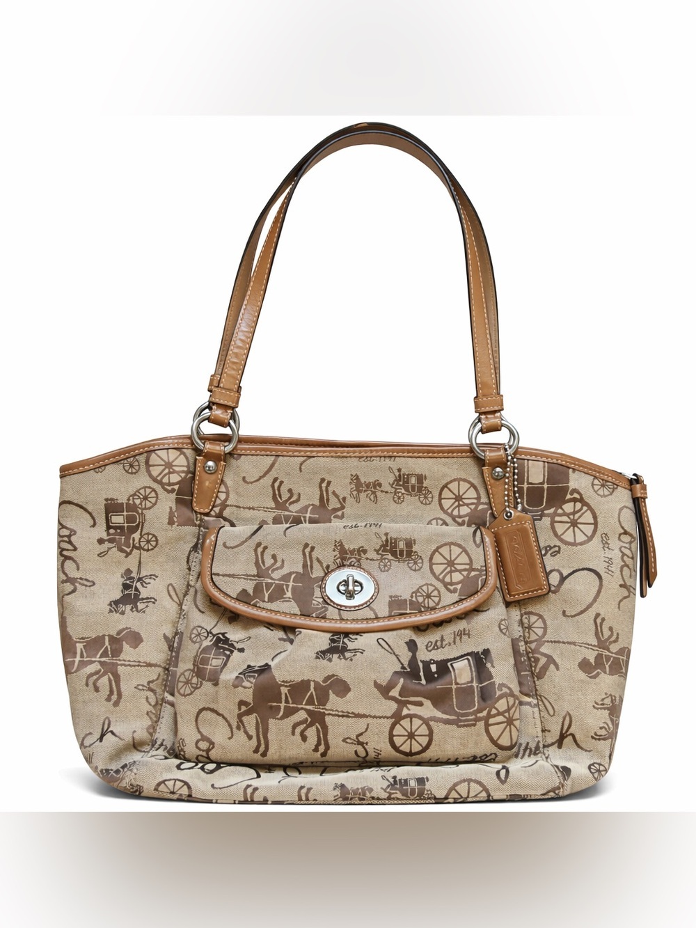 Coach Horse & Carriage Brown Fabric Leather Handbag Shoulder Bag No L0973-F14665